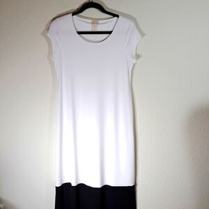 Chico’s Dress S Colorblock White Black Maxi Office Siren Lined Short Cap Sleeves